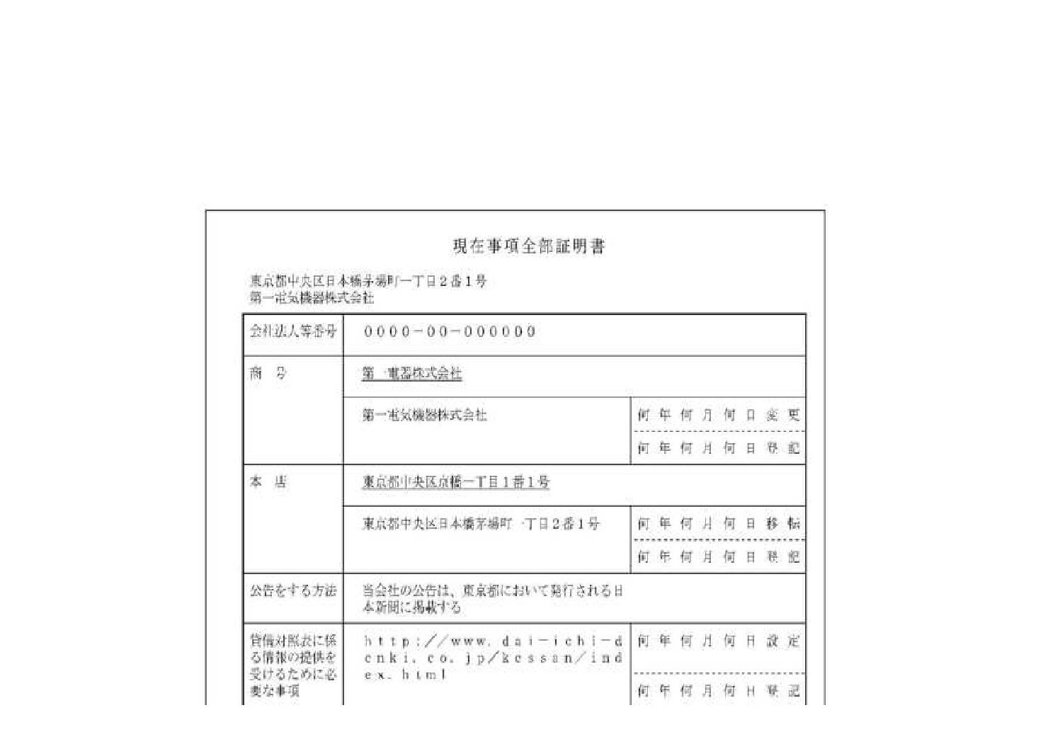 会社の登記簿謄本